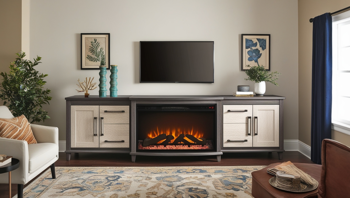 Entertainment Console with Fireplace